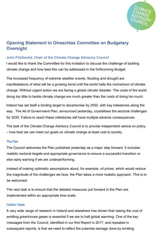 Opening statement to Budgetary Oversight Committee
